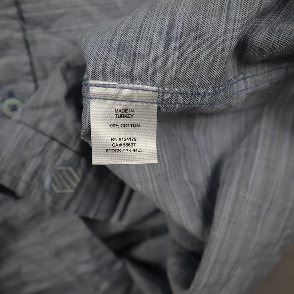 Johnston & Murphy Shirt Mens Medium Blue Slub Cotton Button Down Long Sleeve